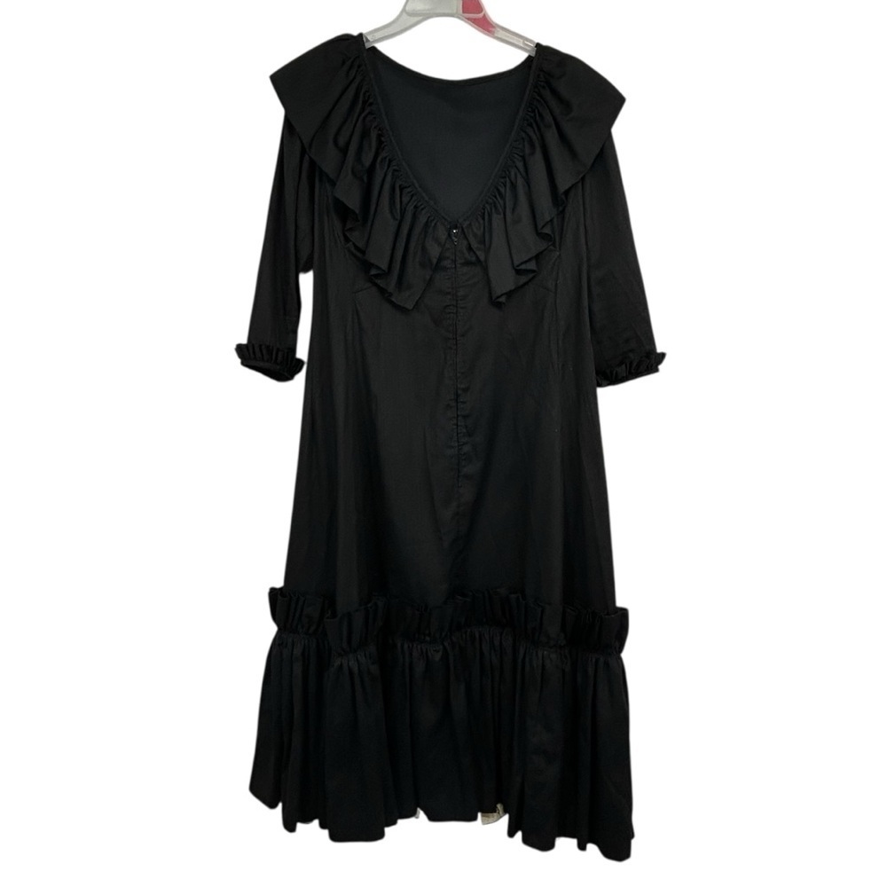 1950s Vintage Black Ruffle Midi Dress Handmade by Saks Fifth Avenue Seamstress - Picture 7 of 10